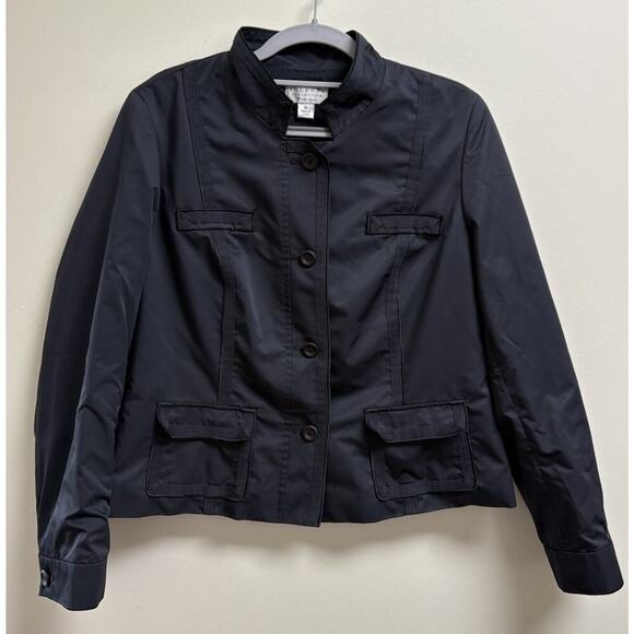 Talbots Petites Black Utility Jacket | Size 14P | Mandarin Collar Button Front - Picture 1 of 4